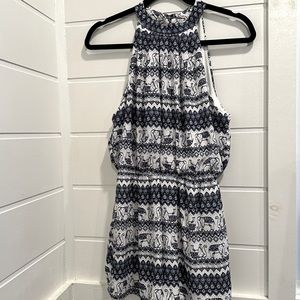 Sienna Sky Elephant print blue and white Romper